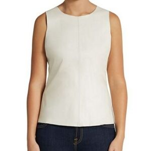 PJK Women's ECRU  Sleeveless Lambskin Soft back-zip Leather Blouse S